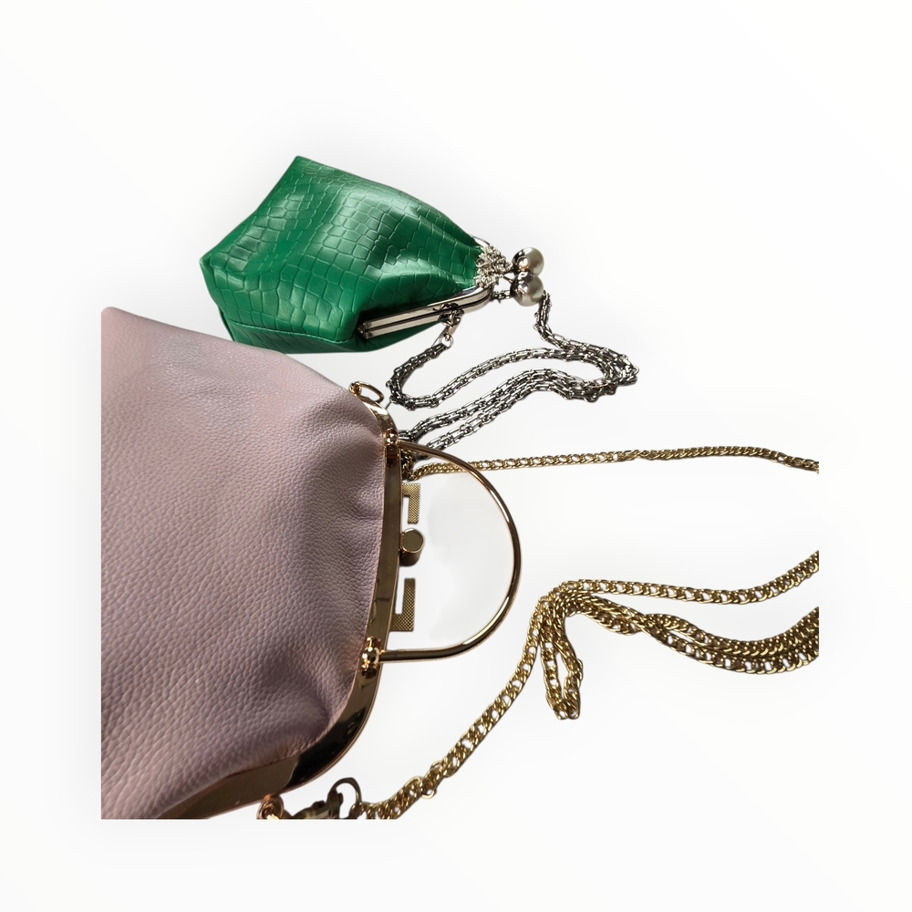 Bundle Of 2 Fun, Whimsical Women's Handbag Set-Green/silver & Pink/gold Accents - Picture 12 of 13